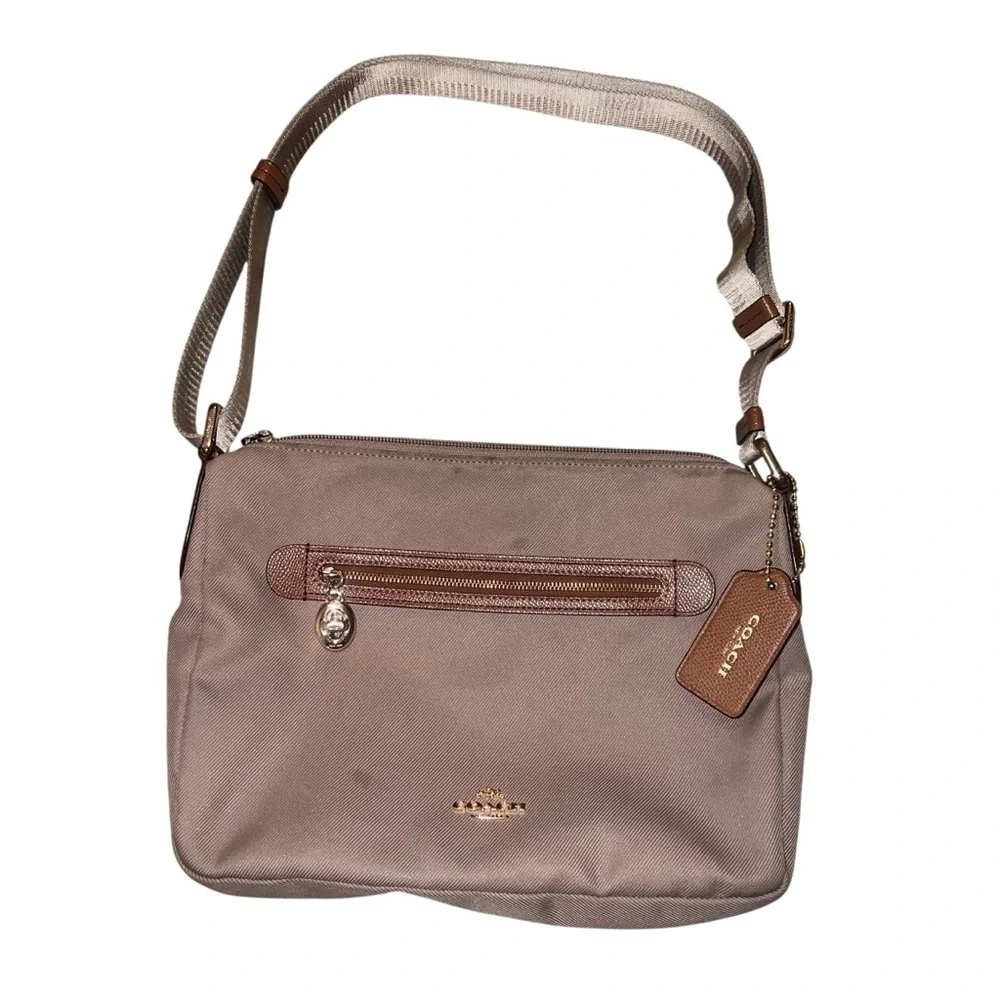 Coach Sawyer Stone Crossbody Bag Taupe Tan Brown Leather Adjustable Strap